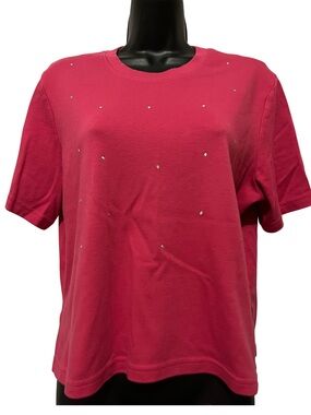 Short Sleeve Studded Boxy Tee in Hot Pink